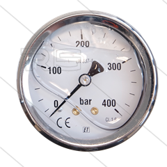 Manometer 0-400 Bar - 1/4&quot; bu - achteraansluiting - Ø63mm