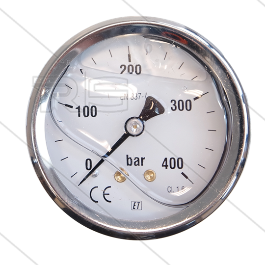Manometer 0-400 Bar - 1/4&quot; bu - achteraansluiting - Ø63mm