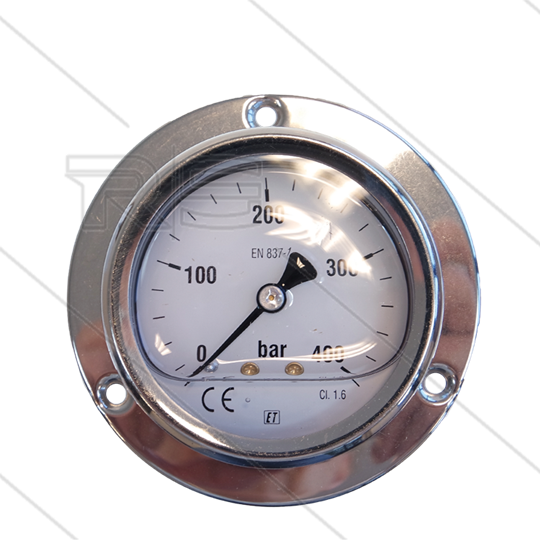 Manometer 0-400 Bar - 1/4&quot; bu - achteraansluiting - Ø63mm - paneelmontage