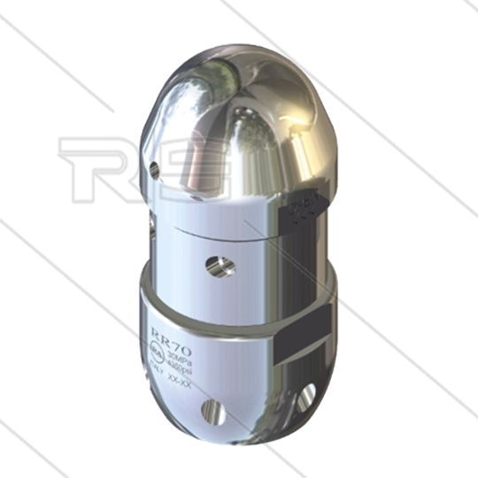 RR-TS70 - Rioolnozzle - 0.700 - 6 x 1,80 mm + 2 x 1,25mm + 2 x 2,00mm - 300 Bar - max 160°C - 1&quot;bi